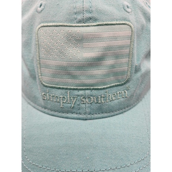 Simply Southern Aqua Blue Baseball Hat USA Flag Turtle Adjustable - Picture 2 of 10